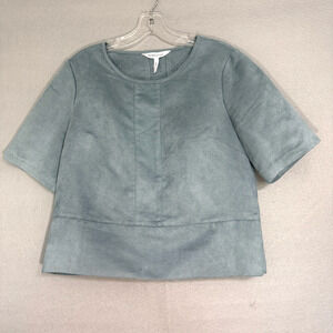 BCBGeneration Women's Blue Vegan Suede Crop Top Size S Classic Minimalist Preppy